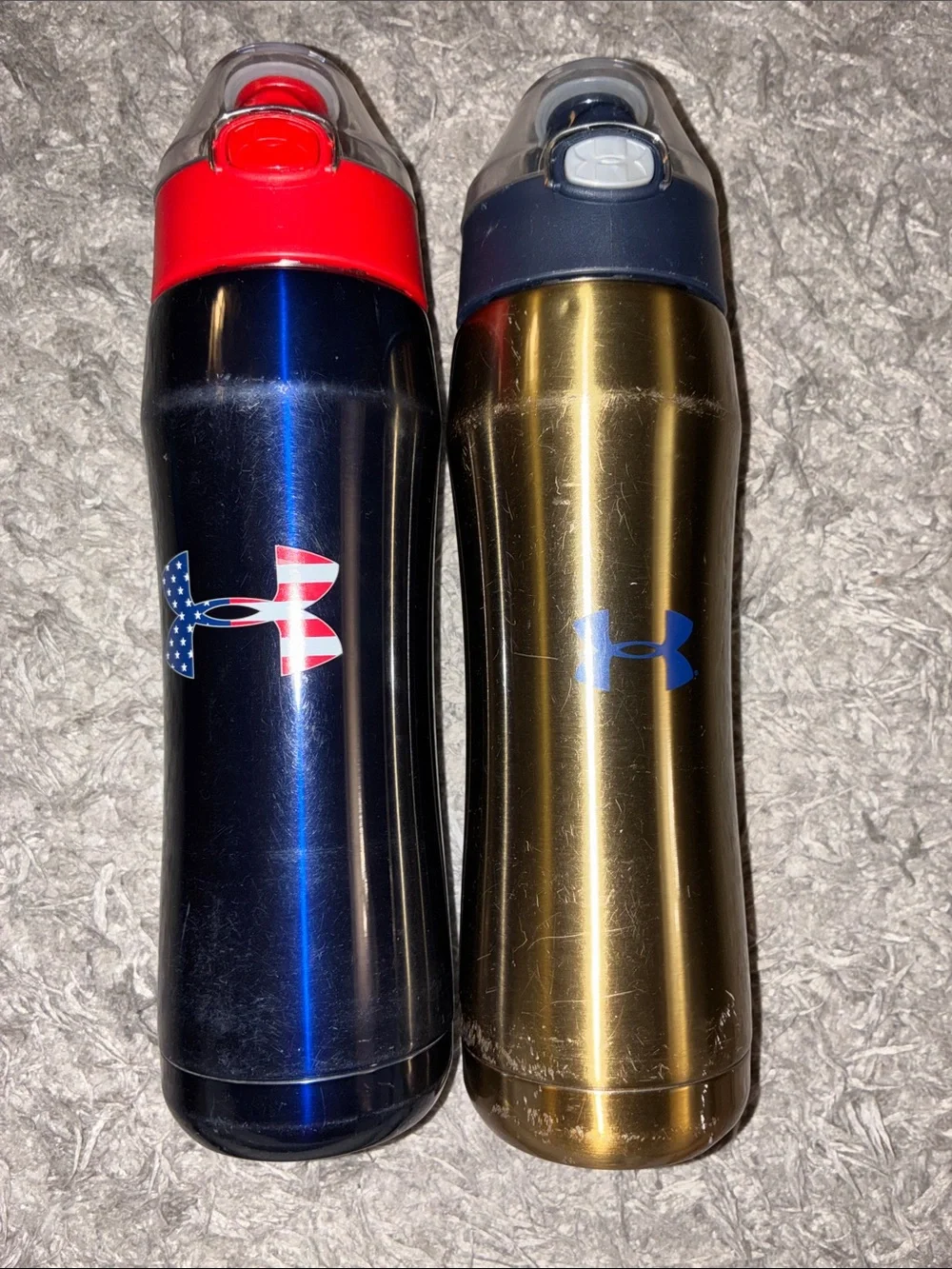 Lot 3 under armour water bottle metal plastic squeeze flip top 18oz 32oz sports